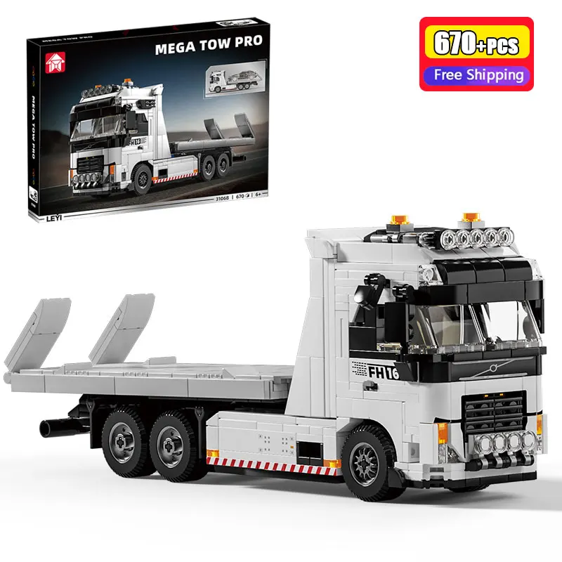 670 個ヘビーデューティーレッカー車ビルディングブロックテクニカルフラットベッド牽引車両 MOC 建設レンガモデルおもちゃ子供のギフト