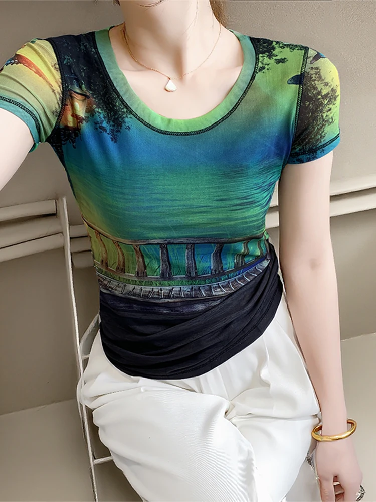 

Модная женская футболка с принтом тай-дай, летняя новинка, прохладная, для улицы...