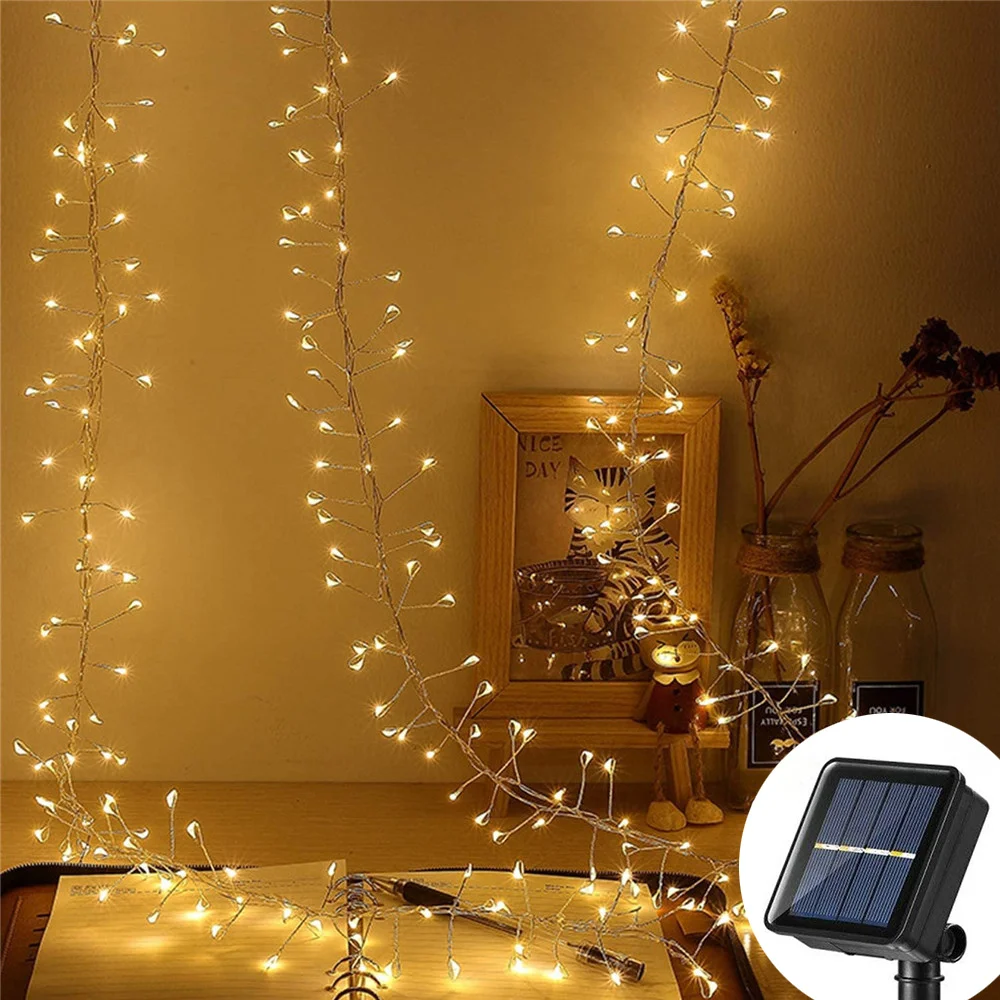 

4M 200 LEDs Solar Powered Firecracker String Lights Copper Wire Fairy Light Christmas Garland Lamp For Wedding Garden Decoration