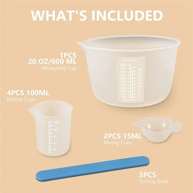 A56K Silicone Measuring Cups for Epoxy Resin, Resin Supplies with 600&100Ml Silicone Cups, Silicone Stir Sticks, Mixing Tool