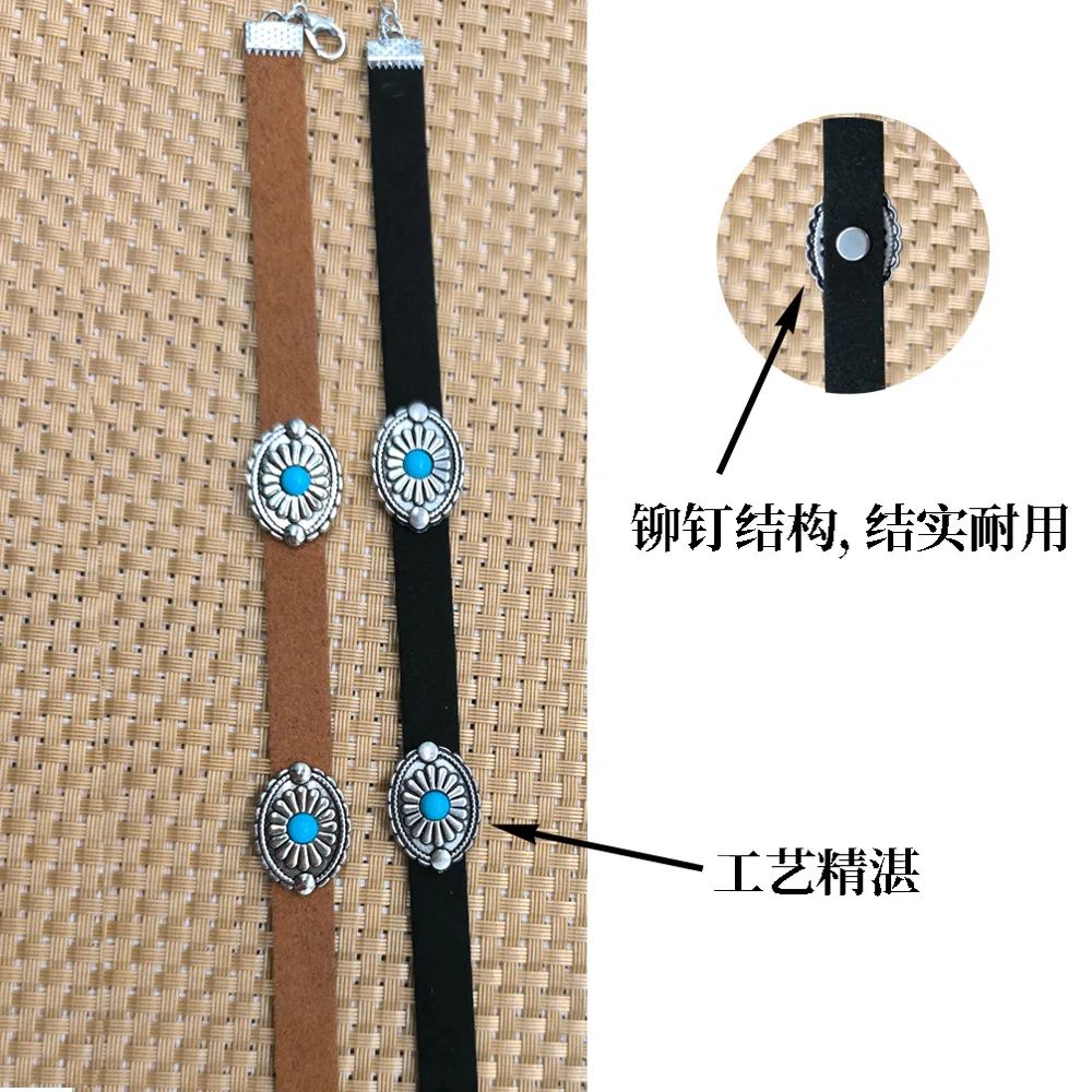 Bohemian Green Natural Stone Flannel Choker Necklace Vintage Brown Collar For Women Adjustable Neck Strap Beach Jewelry