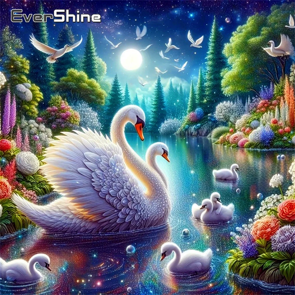 Evershine Diamant-Mosaik Landschaft Vollquadrat-Drucknägel Schwan Strass-Stickerei Gartenbild Mond Heimdekoration