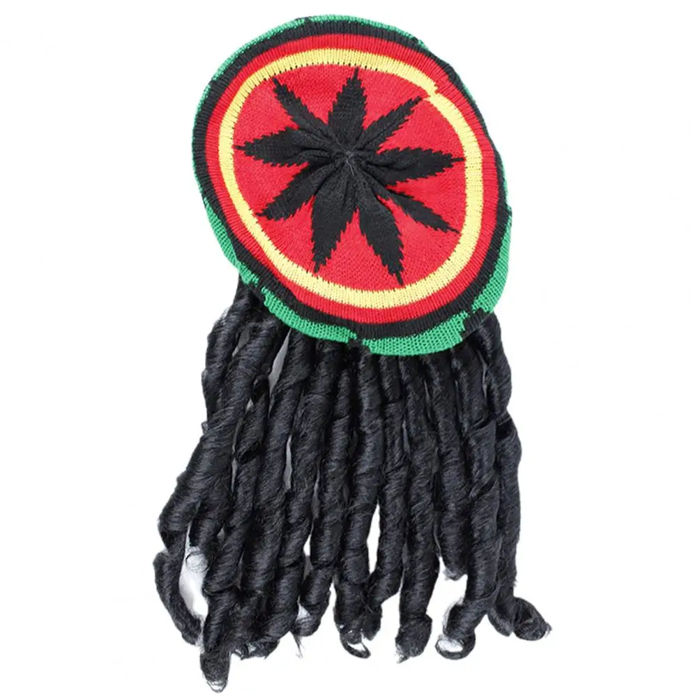 Reggae Hat Realistic Braided Hat Woolen Knitting Hat with Black Dreadlocks Wig Ethnic Style Reggae Beret for Halloween Costume