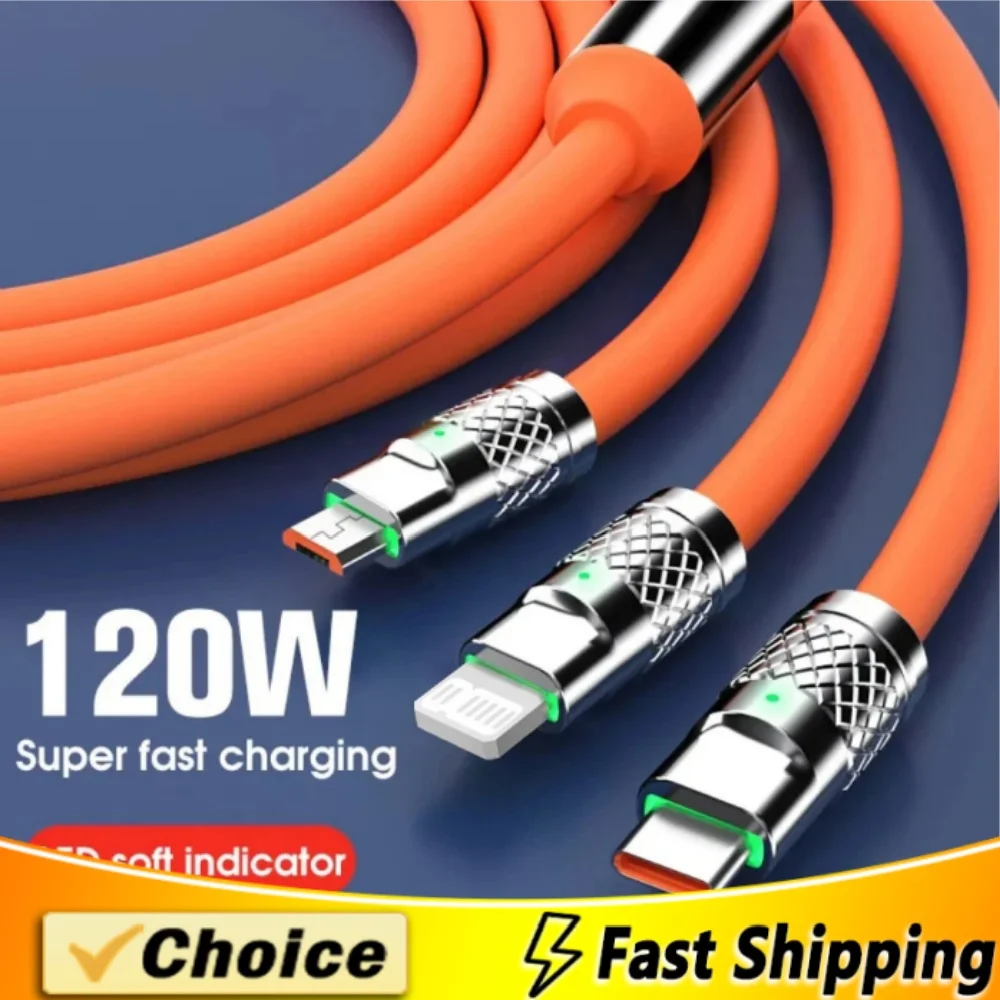 EQZ 6A 120w Super Fast Charge 3 in 1 USB Charging Cable Suitable for iPhone/Android Universal Cellphone Charging Data Cable