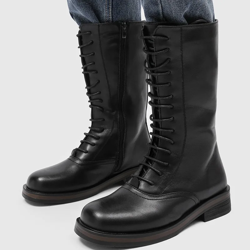 men fashion party nightclub high motorcycle boots lace-up black brown shoes cowboy natural leather boot designer long botas mans
