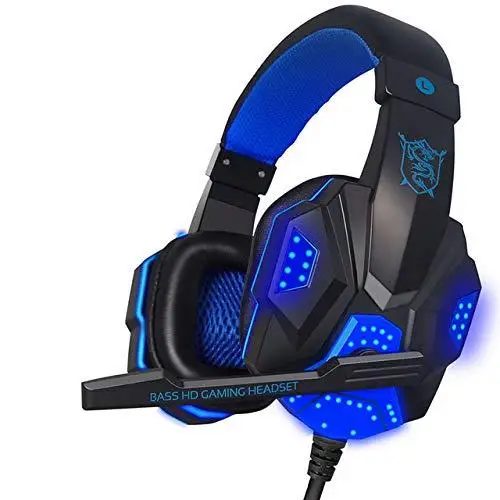 Stereo Gaming Headset Deep Bass Computer Game Headphones Earphone with LED Light Microphone Noise Cancelling for PC Laptop