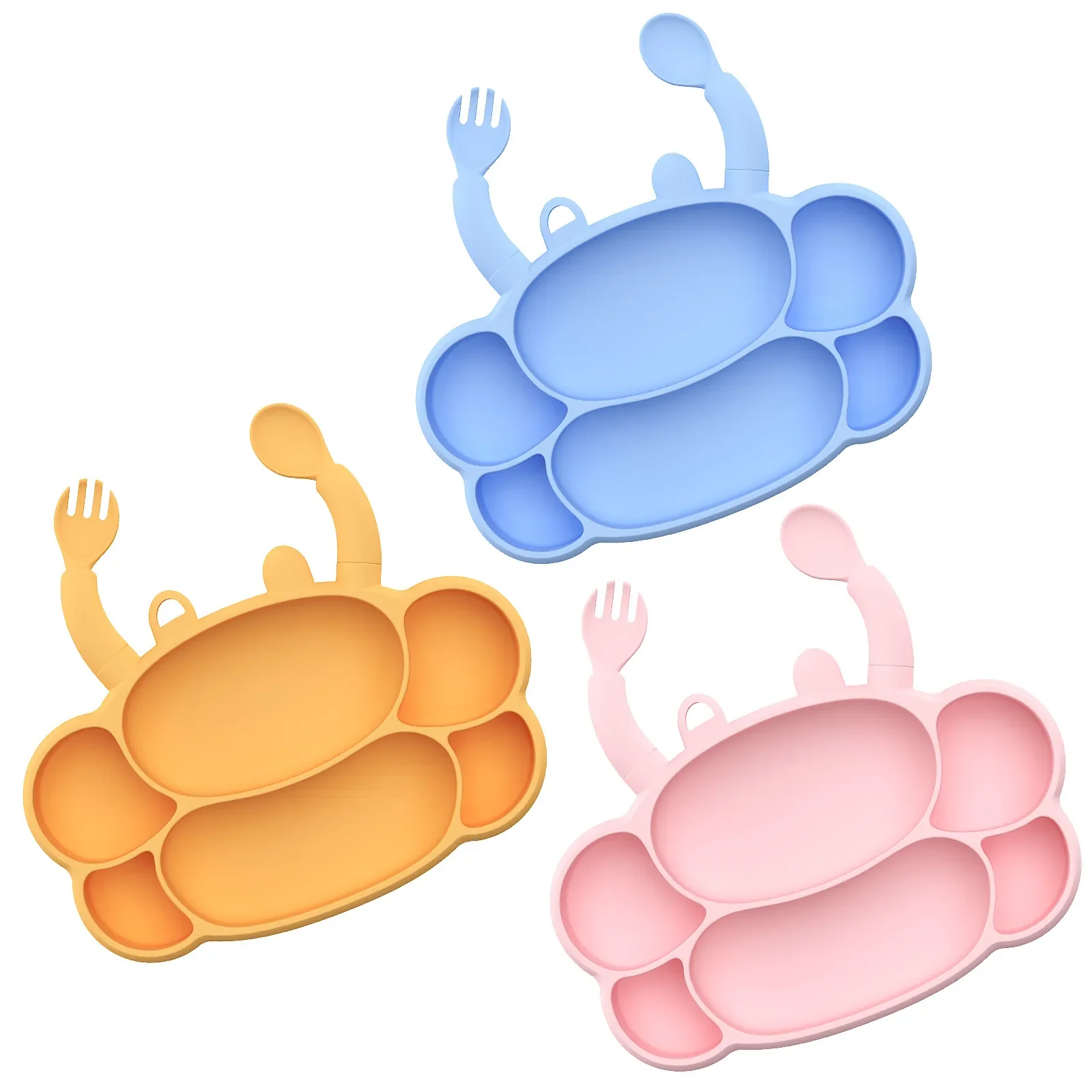 

Baby silicone plate, crab shape, food grade, high temperature resistant and anti-drop suction cup, divided tableware
