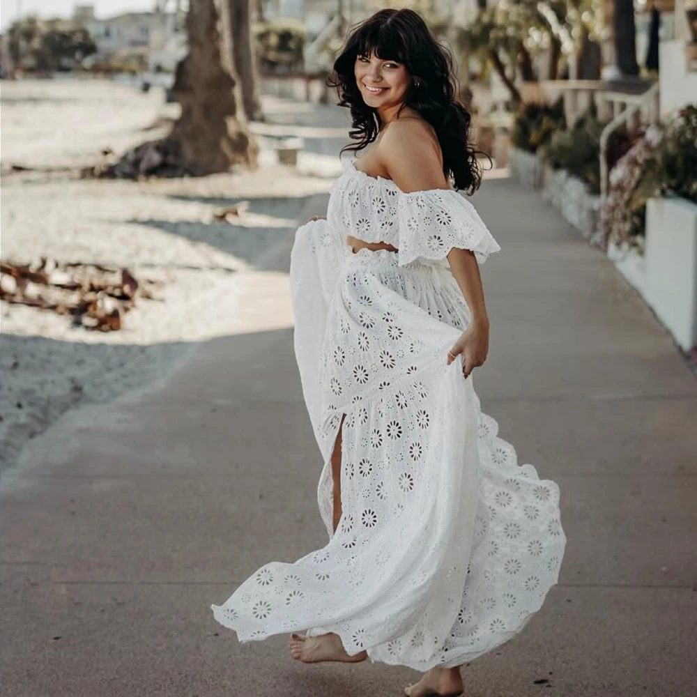 Vestido de Fotografía Blanco para mujer, vestido de algodón hueco, un hombro, Sexy, bohemio, para sesión de fotos, vestidos de maternidad para Baby Showers