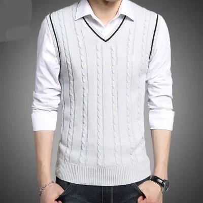 MRMT 2024 Brand Men's Knit Vest Solid Color Vest for Male Sleeveless V-neck Sweater Tops Vest