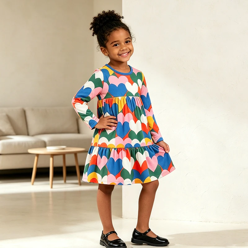 Factory direct sale European and American style baby long-sleeved dress 26 autumn new children's heart print princess dress