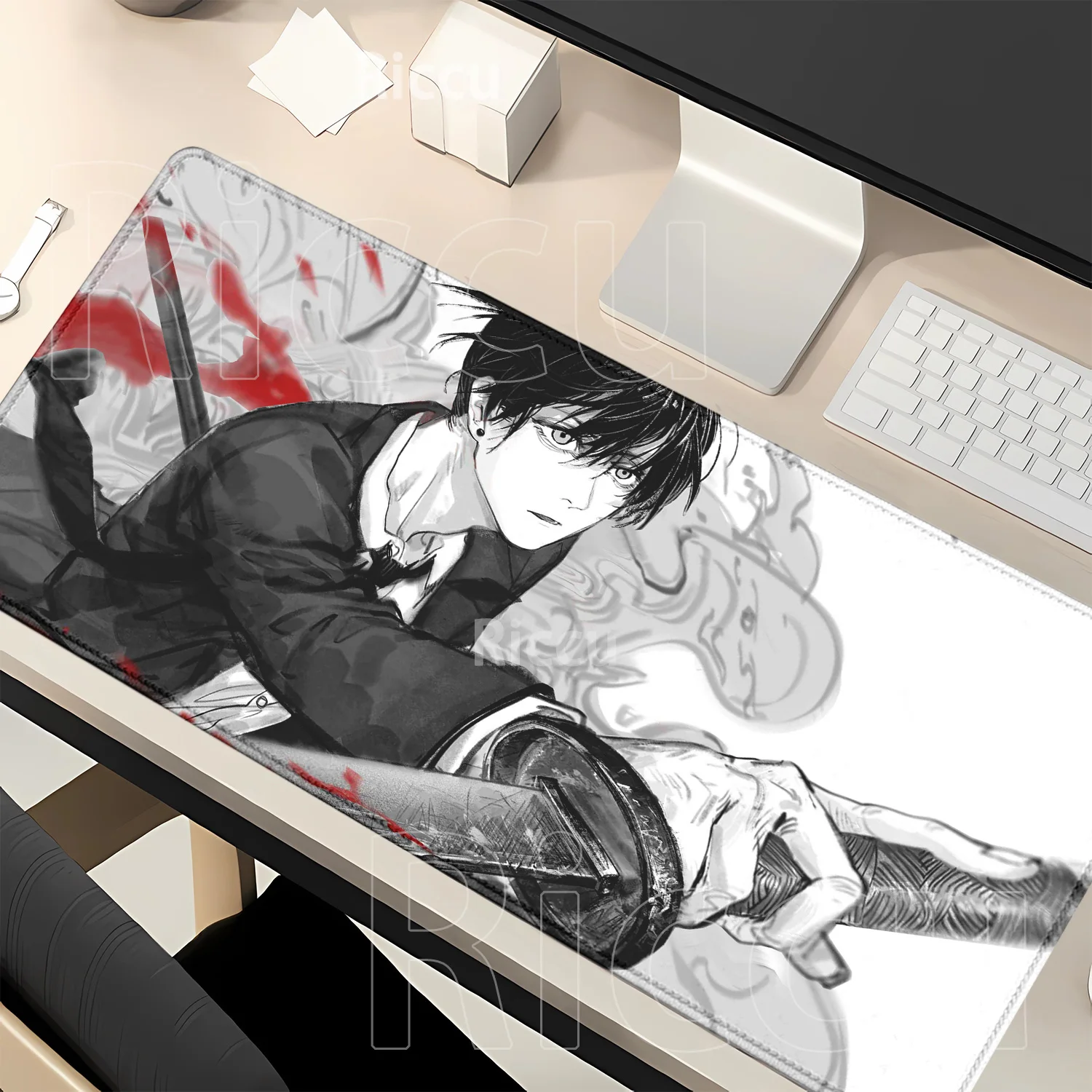 Podkładka pod mysz Anime Chainsaw Man Girls Makima Reze Yoru, podkładka pod laptopa dla graczy, antypoślizgowa, 900x400mm, akcesoria biurowe, mata na biurko pod klawiaturę — zdjęcie produktu 3