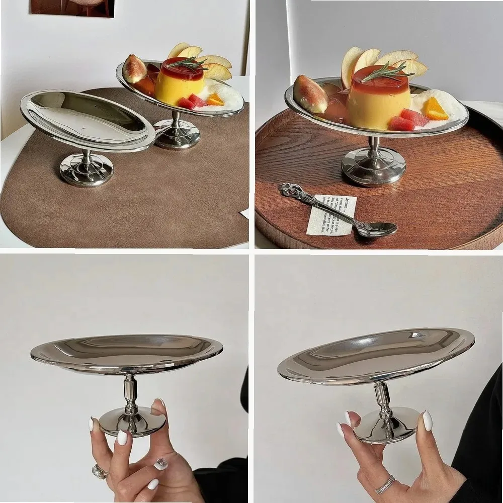 Vintage European Decorative Tray Stainless Steel Tea Pastry Server Display Stand for Wedding Dessert Table Baking Food Storage