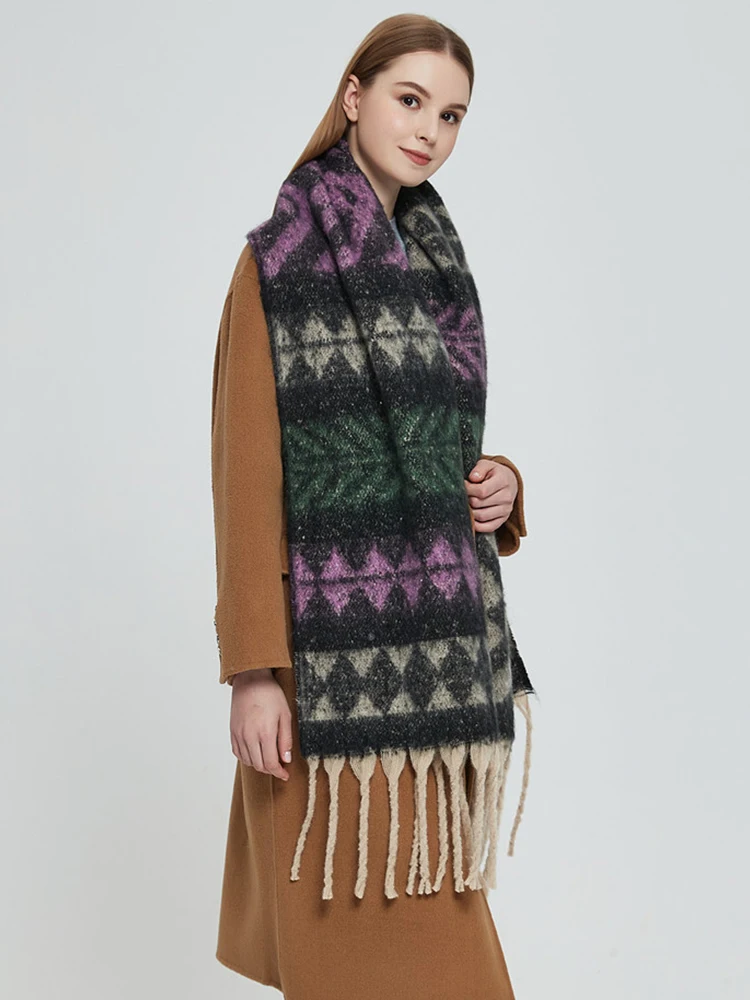 2023ผู้หญิงใหม่ผ้าพันคอHeadscarfฤดูหนาวLady Retroหนาพู่ผ้าพันคอPashmina Mujerยาวผ้าคลุมไหล่Foulard Bufanda Boho