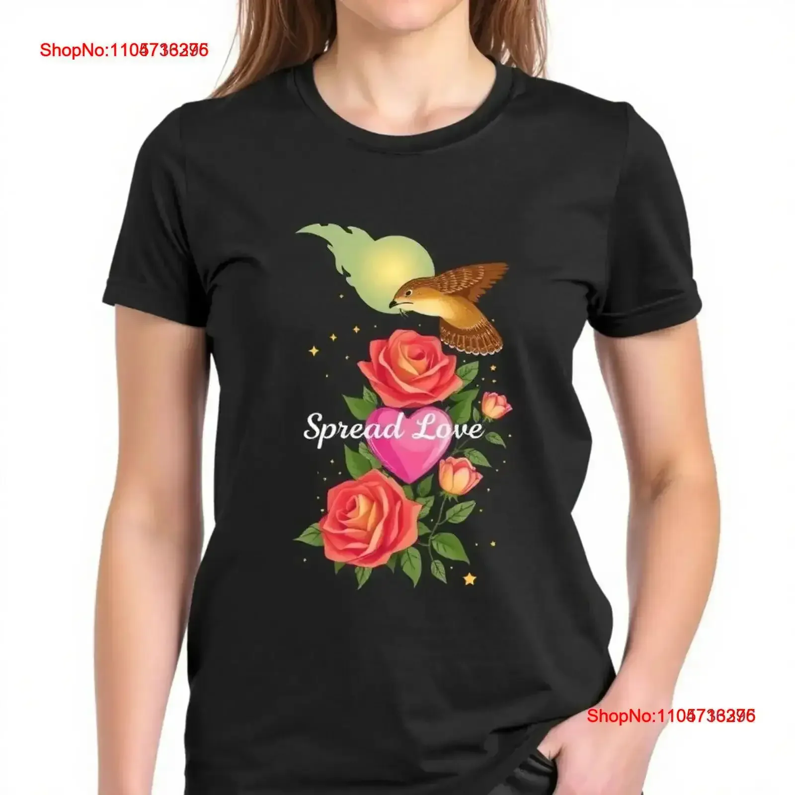 Whimsical Black T Shirt with Roses Bird and 'Spread Love' Design vintage Washed Top For Everyday Wear streetwear Comfortable