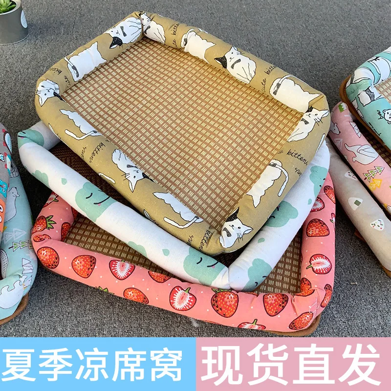 Linen Cooling Pet Mat Nest for Dogs and Cats Summer Heat Relief Woven Pad for Pets for Cooling Pad for Pet Bed for Cat