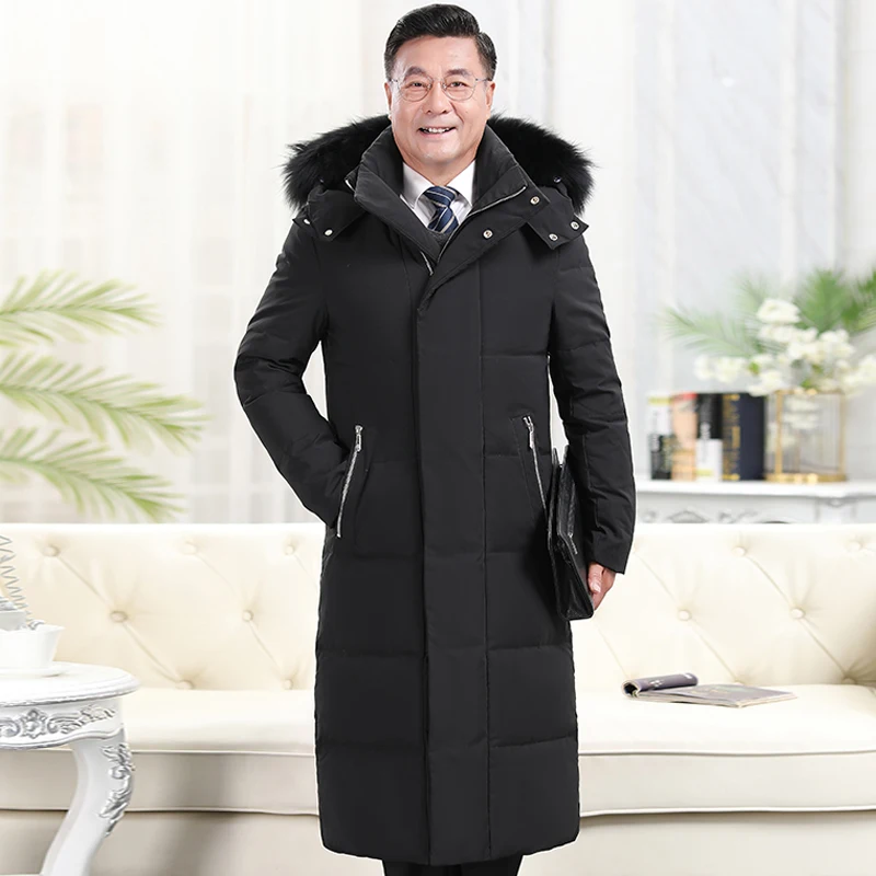 

Nice X-Long Fur Collar Winter Down Jacket Men Overcoats Thick Winter White Duck Down Coat Men Solid Long Parkas for Father