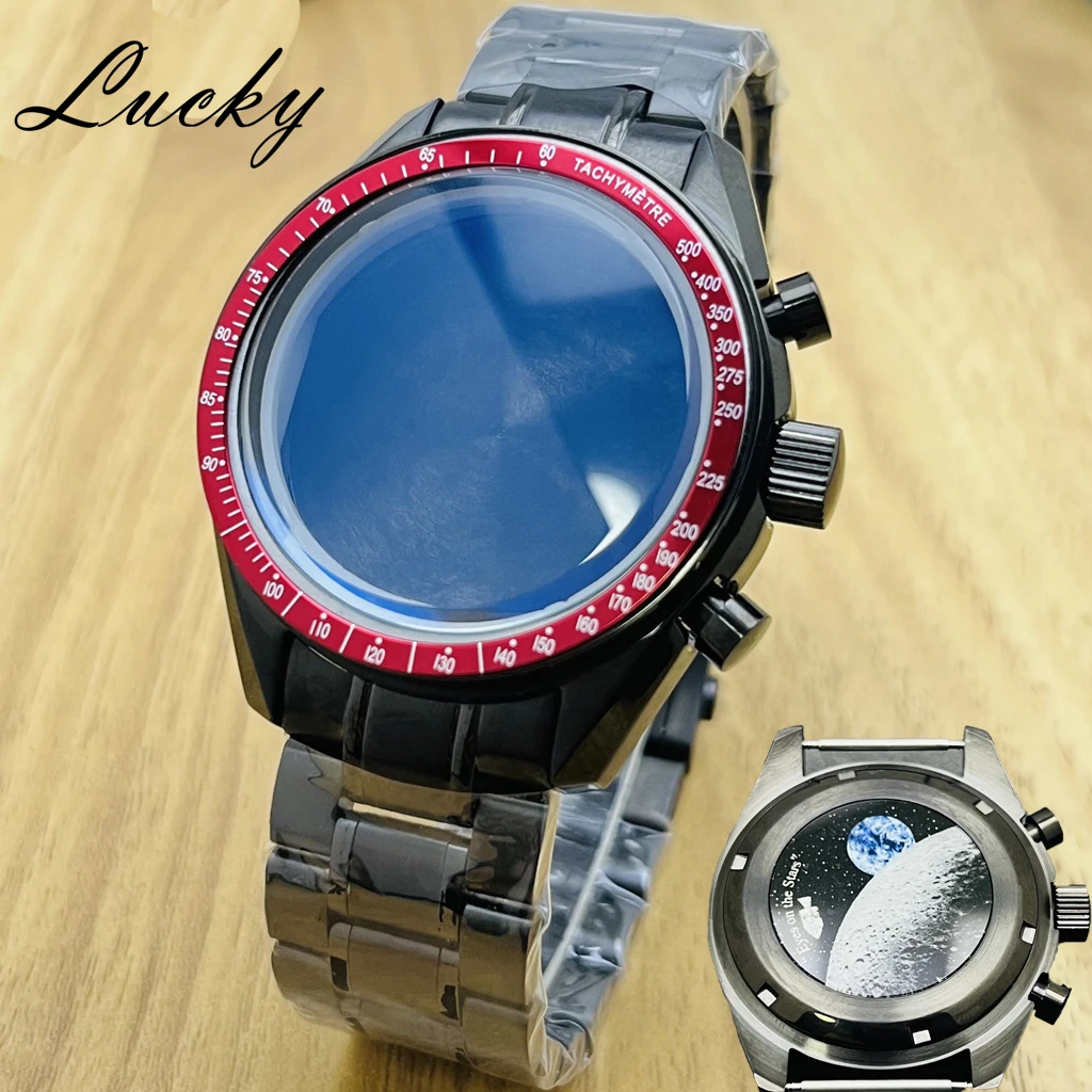Black High Quality 39.7mm VK63 Watch Case Speedmaster Case Suitable For Omga VK64 VK63 Quartz Movement Fits 20mm Steel Band Case