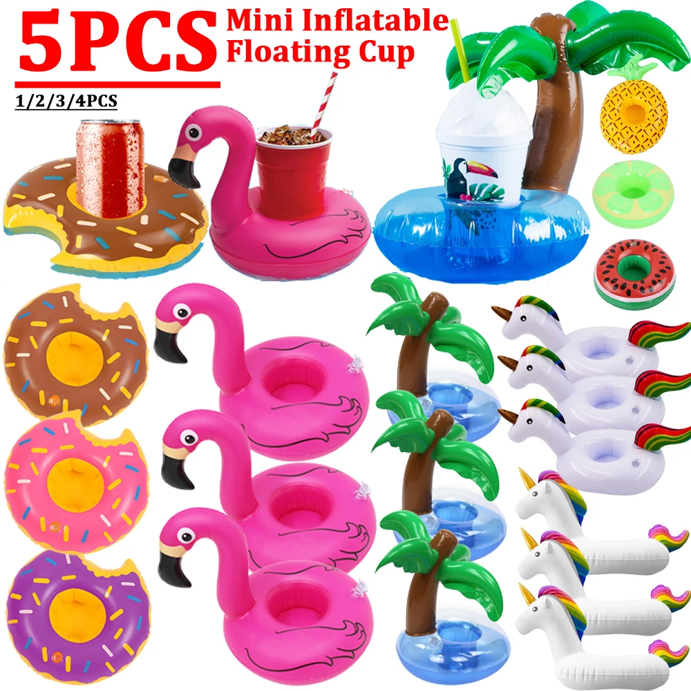 Tasse flottante gonflable flamant rose licorne, porte-gobelet pour boissons, flotteurs de piscine, bar Cowijk, jouets en forme de flotteur rose, 5 pièces