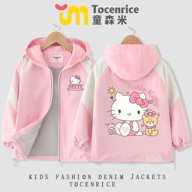 

Sanrio Hello Kitty Windbreaker Jacket Fleece Lined For Girls Winter Waterproof Korean Style Fashionable Cute Warm Outerwear