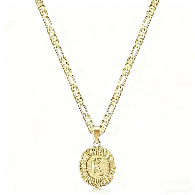 

Gold-Plated Round Letter Pendant (26-Letter Custom) - Star-Studded Cuban Chain, Thai Drama Vibe | For Christmas Gifting