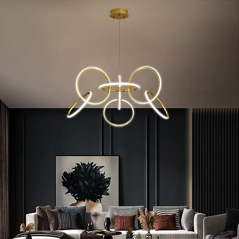 Modern Embedded Stainless Steel Chandelier Creative Design Luxury Simple LED Ceiling Light Fixture for Living Room Bedroom