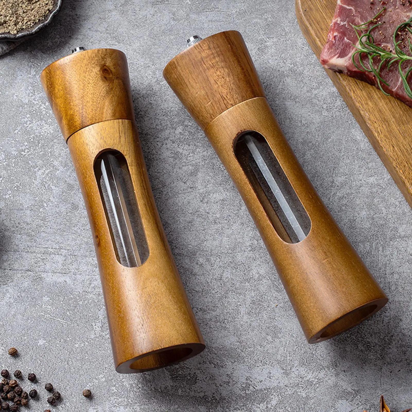 

Pepper Grinder Adjustable Coarseness Wooden Salt And Pepper Mill Manual Tool Set For Seasoning Home Kitchen Restaurant Camping