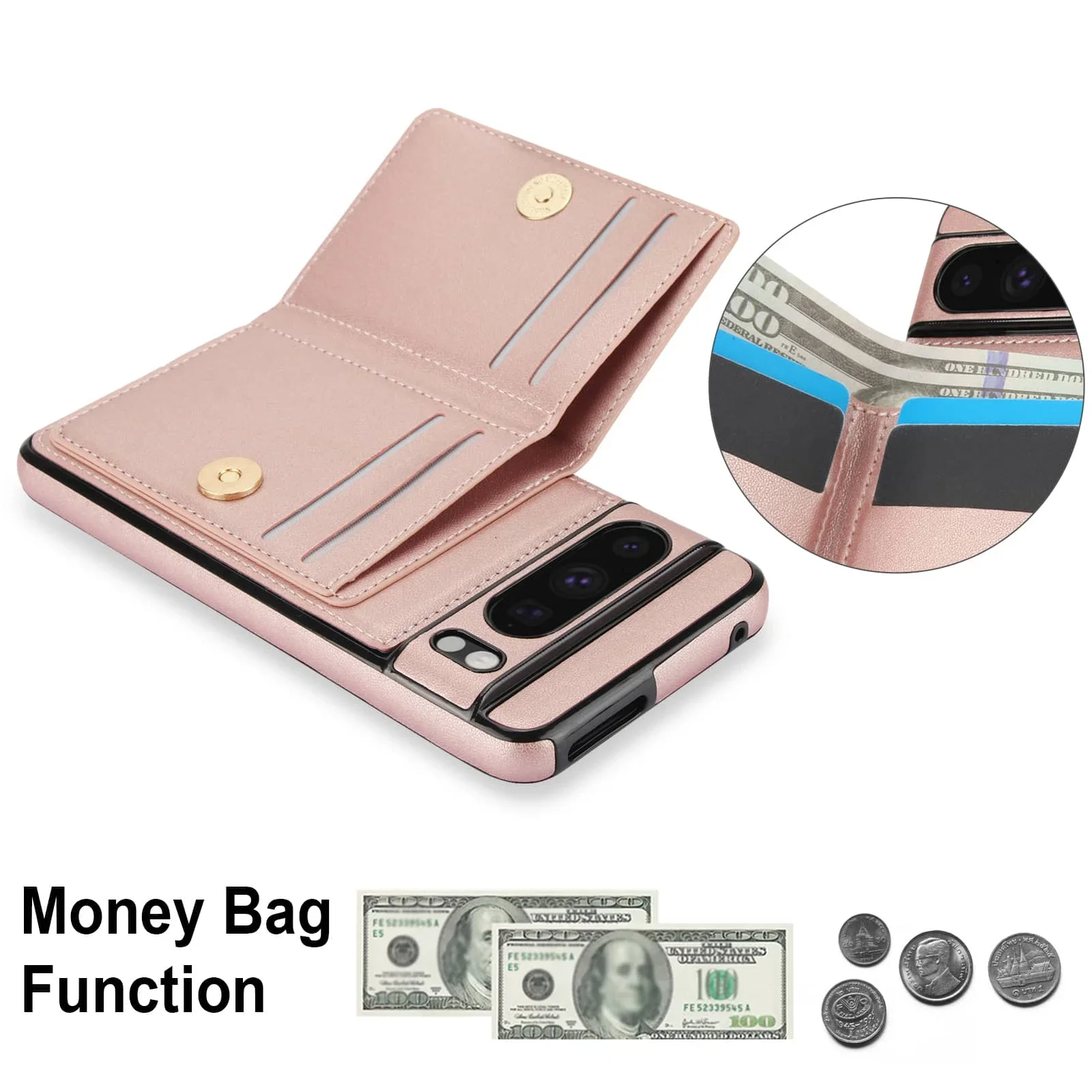Wallet Case with Card Holder, 360° Rotation Ring Kickstand Magnetic Clasp Shockproof Cover for Google Pixel 9 Pro XL/9/9 Pro