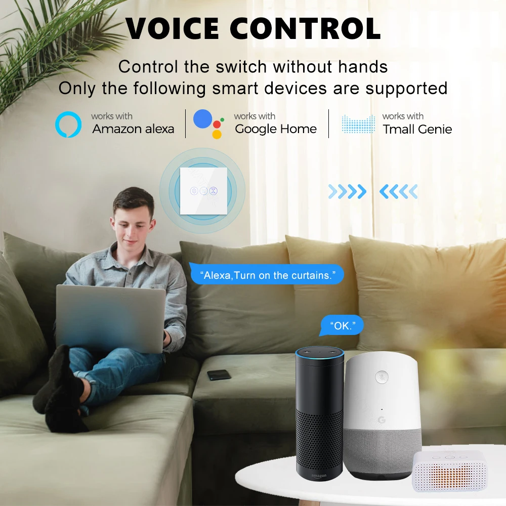 Tuya-Joli de Rideaux et de Stores WiFi Smart Life, Prise UE, Volet Roulant, Panneau Tactile, Commutateurs Électriques, Google Home, Alexa, Commande Vocale
