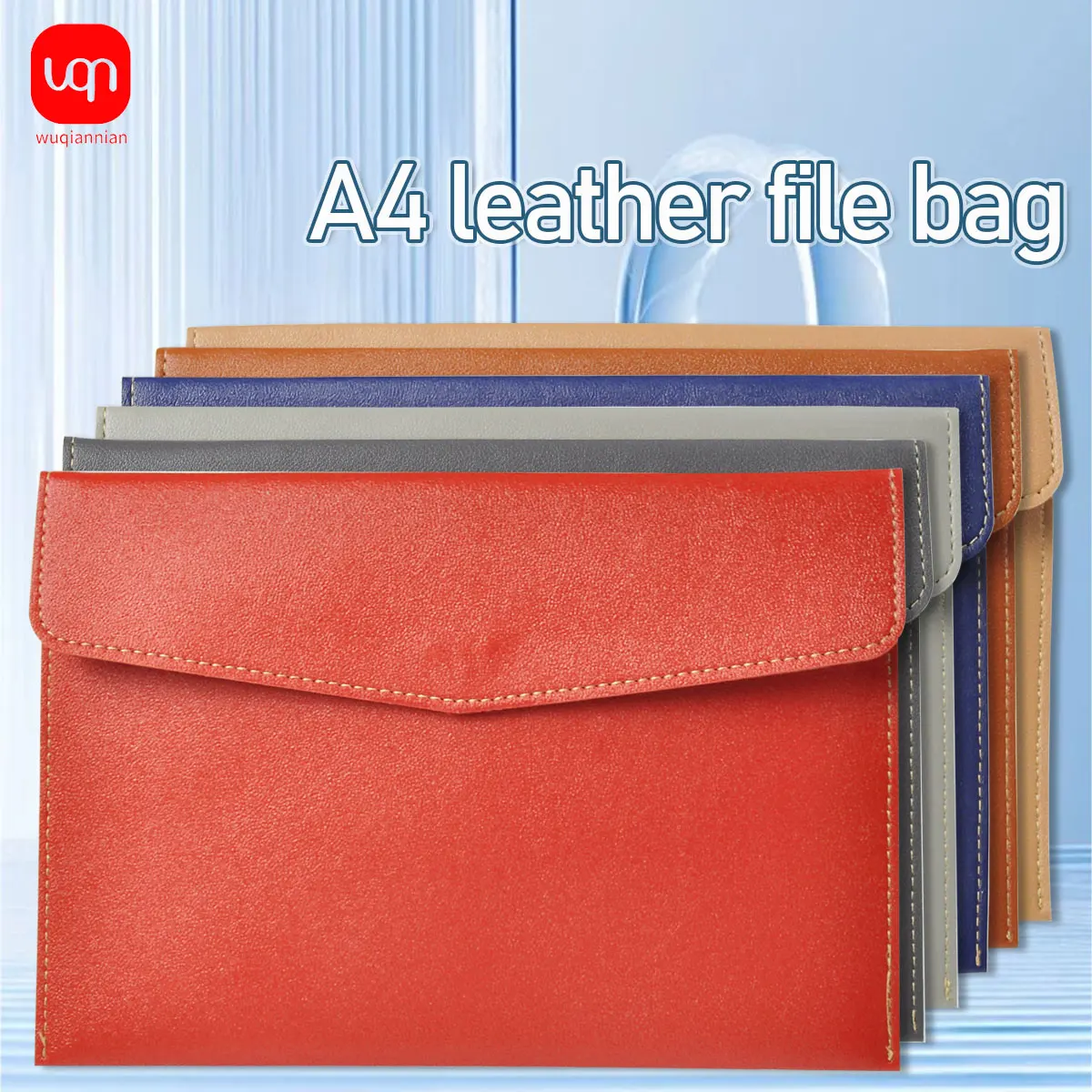 WQN-1pc A4 Document Bag Waterproof File Storage Bag Business PU Leather File Folder Large Capacity Folder for School and Office