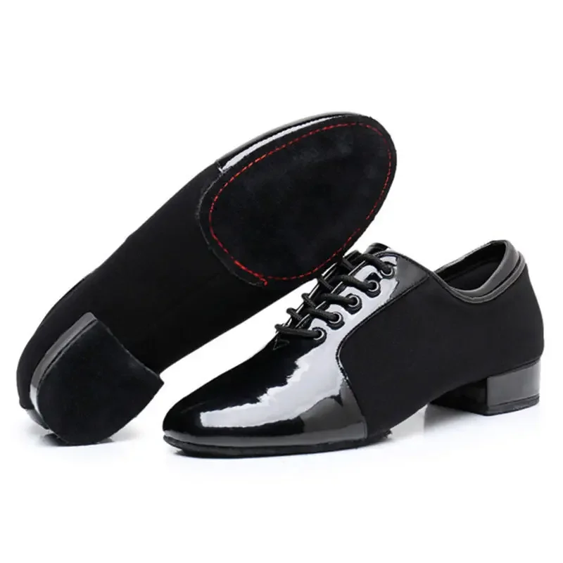 Zapatos de baile latino de Salsa para hombre adulto, zapatos de baile de Tango y Jazz, zapatillas de baile de salón empalmadas negras para niño,