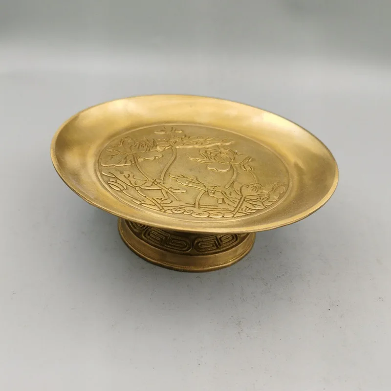 

Antique Decoration Copper Fruit Plate Home Antique Decoration Bronze Collection with Seat Los Leaf Small Decoration Kit