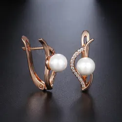 Davieslee Elegant 585 Rose Gold Color Earrings For Women Leaf Shaped Simulated Pearl Fashion Jewelry Dropshipping DGE172