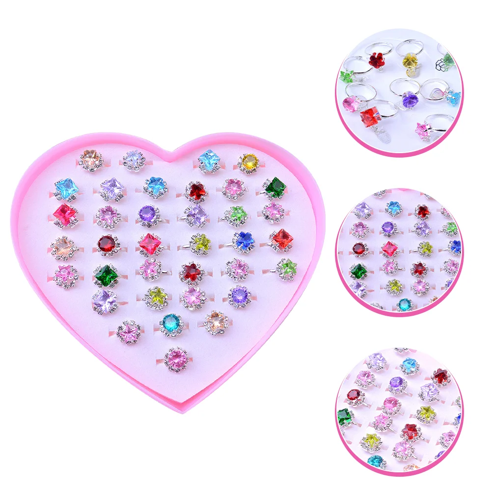 36 Pcs Ring Open Rings Love Decor Pretend Play Plastic Finger for Girls Baby Child