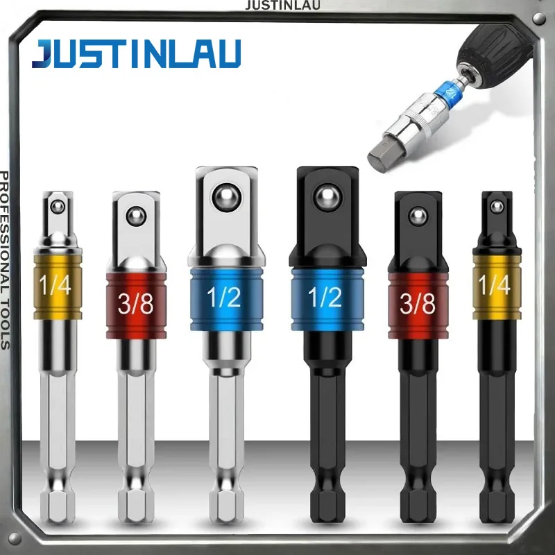 JUSTINLAU 3-teiliges Farbstahl-Kugelverlängerungsstangen-Set für Elektroschrauber, Umwandlungswerkzeug-Set, Vierkant-Adapterstange für Elektrobohrer