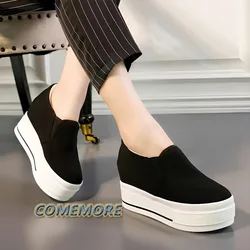 Thick Bottom Increased Heel Shoes Women Spring Autumn Wedges New Lazy Casual Shoes White Large Size Round Head Slip on Sneakers