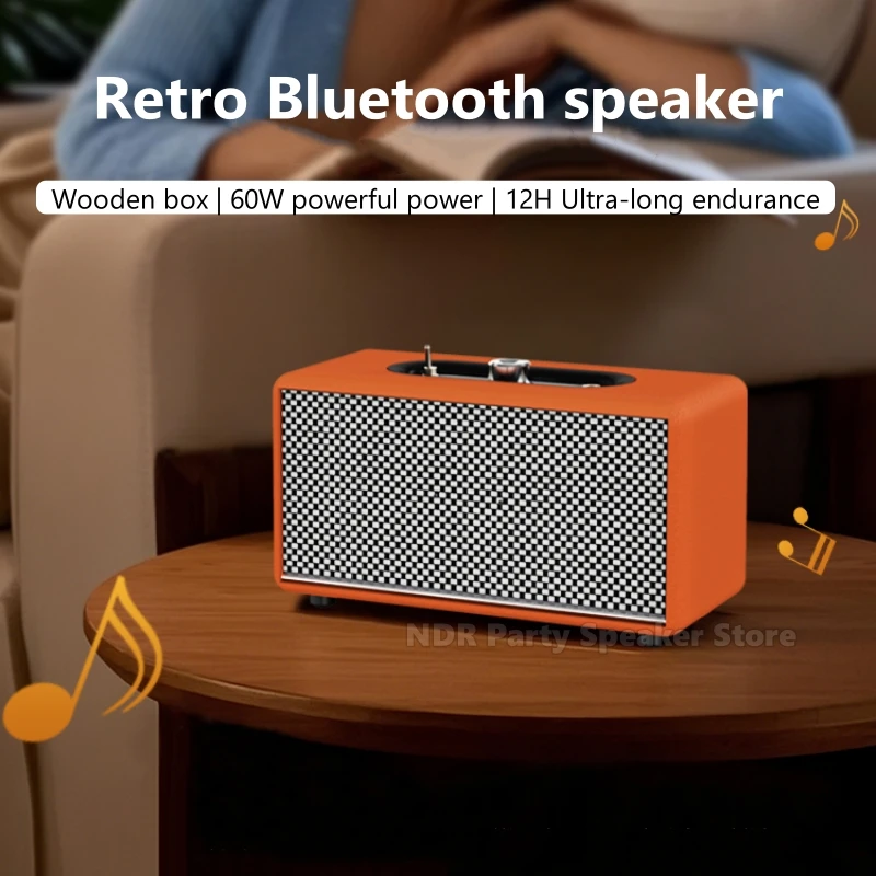 

2025 Top Selling High Quality Woofer 60W Mobile Phones Outdoor Wood Portable Wireless Bluetooth Speakers Desktop Computer Audio