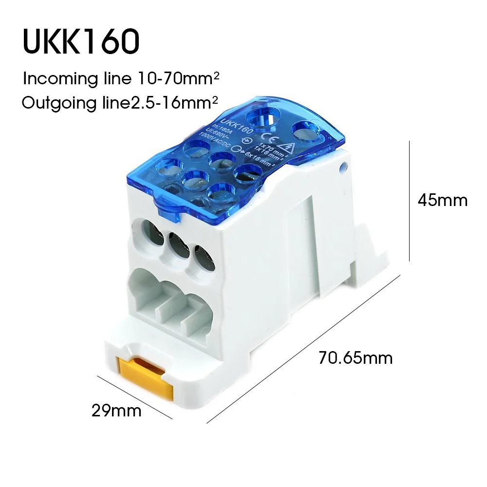 Caja de línea de rama de Unión Unipolar de distribución, conector eléctrico de cable, bloque de terminales de Riel Din, UKK