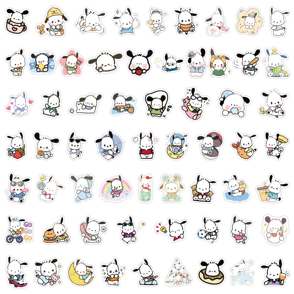 Autocollants Kawaii Pochacco Sanurgente pour enfants, décalcomanies de dessin animé mignon, coque de téléphone, bouteille d'eau, valise, graffiti drôle, jouet, 10 pièces, 30 pièces, 60 pièces