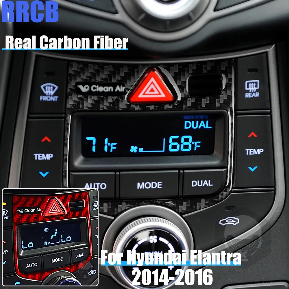 

Real Carbon Fiber Car Accessories Center Console Climate Control Trim Soft Cover Sticker For Hyundai Elantra 2014 2015 2016