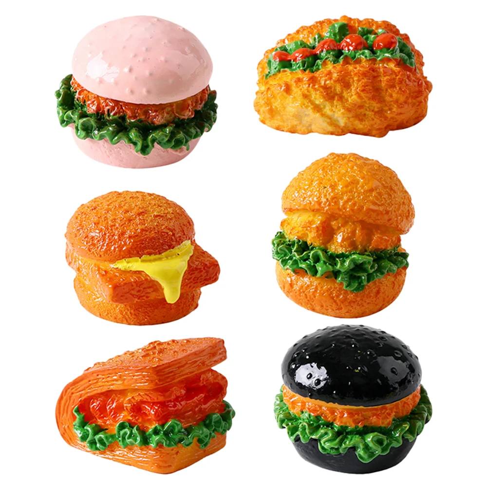 6 Pcs Micro Landscape Model Burgers Artificial Mini Food Toys Props Miniature Resin Hamburger Stuff Fake