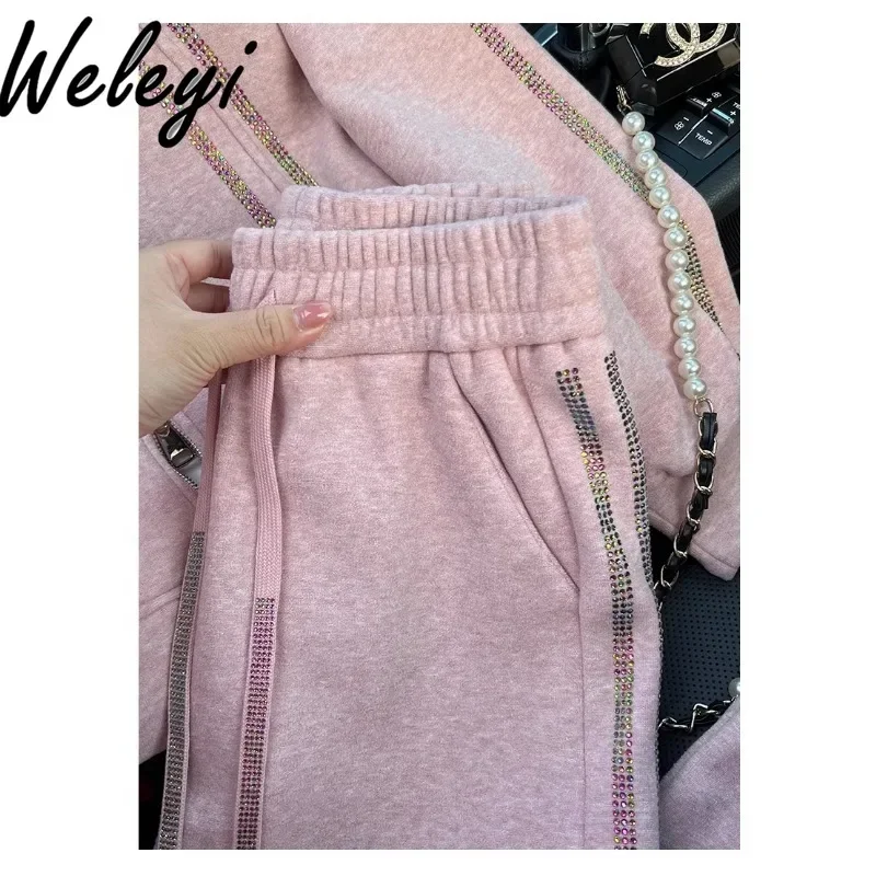 Sports Women's Pink Sweatshirt Pants Set 2024 Spring Autumn New Beautiful Long Sleeve Hooded Top Casual Trousers Two-piece Suit