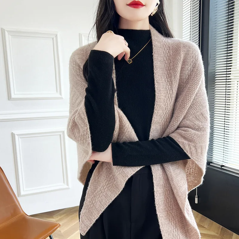 Wool Shawl Cardigan Women's Autumn and Winter New Knitted Outerwear Irregular Loose Cape Sweater Coat