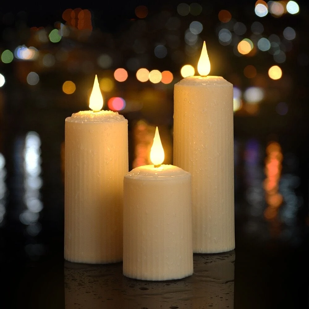 Pack of 3 Remote controlled w/timer led Candle Flameless Roman Pillar Candles Waterproof Party Wedding table Ambient Lighting