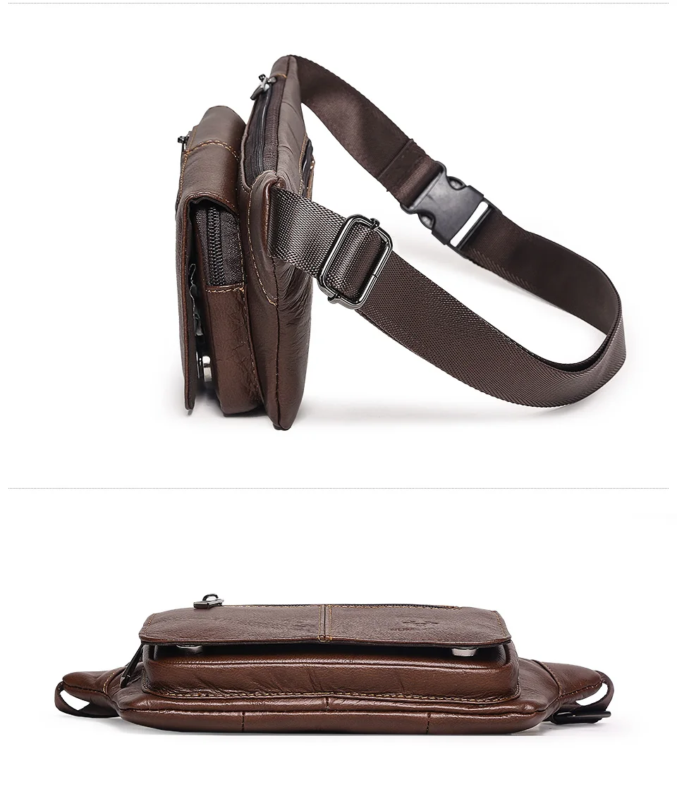 HUMERPAUL Herren-Hüfttasche aus echtem Leder, mehrere Taschen, Brusttaschen, verstellbarer Riemen, langlebige Hüfttasche für tägliche Reisen und Outdoor – Detail 8