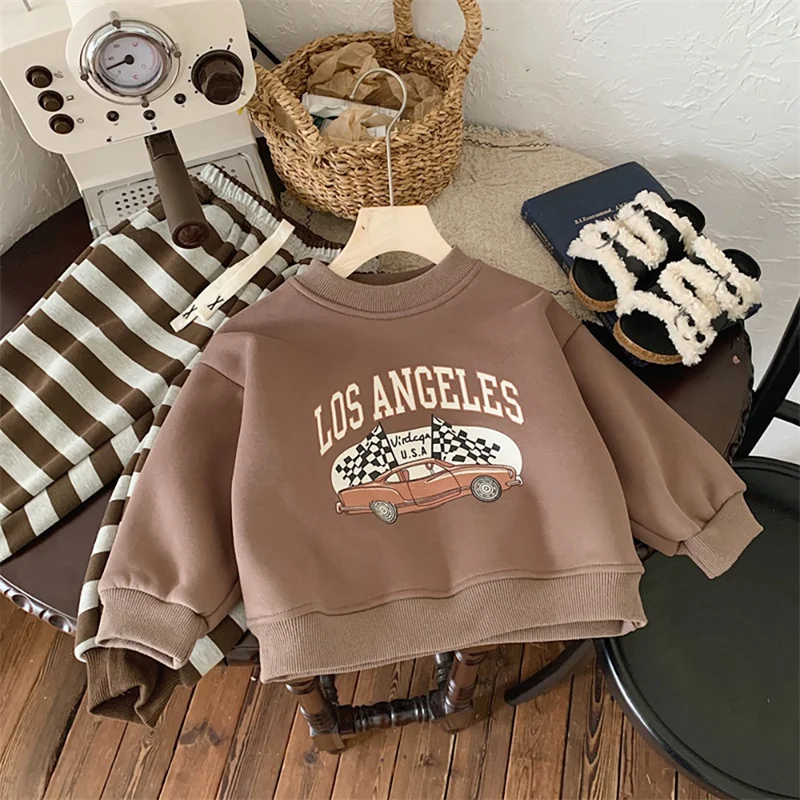 Boys Hoodies Sweatshirts Cotton Tops Outwear 2024 Brown Warm Winter Autumn Kids Toddler Christmas Gift Children's Clothing