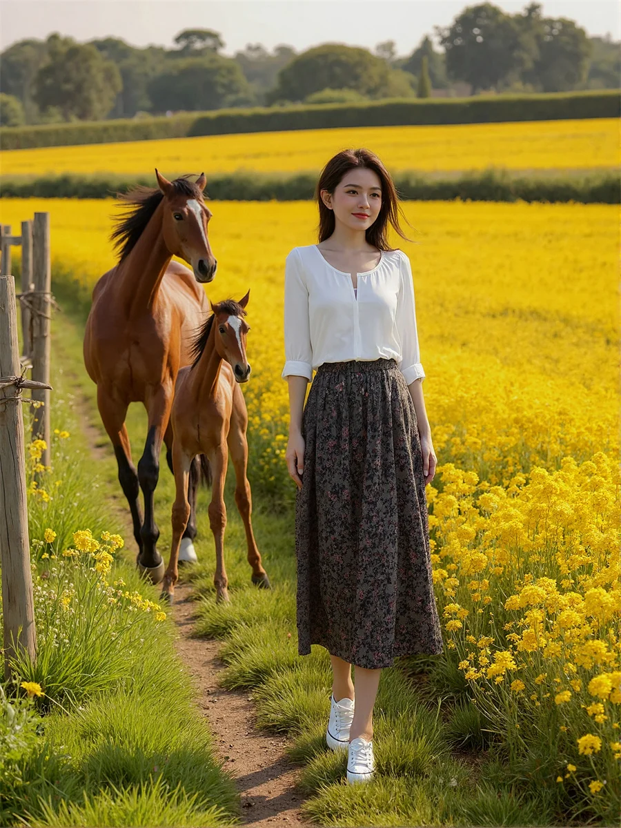 الأزهار المطبوعة ألف خط التنانير النسائية الدانتيل متابعة الكرة ثوب شبكة كعكة الطية الخصر زين الكلاسيكية عطلة الكلية لطيف البوهيمي