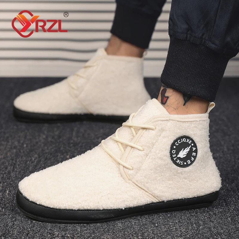 

YRZL Men's Casual Shoes Flats Boots Mens Shoes Winter House Slippers Indoor Warm Bedroom Cotton Shoes Indoor Lace Up Male Shoe