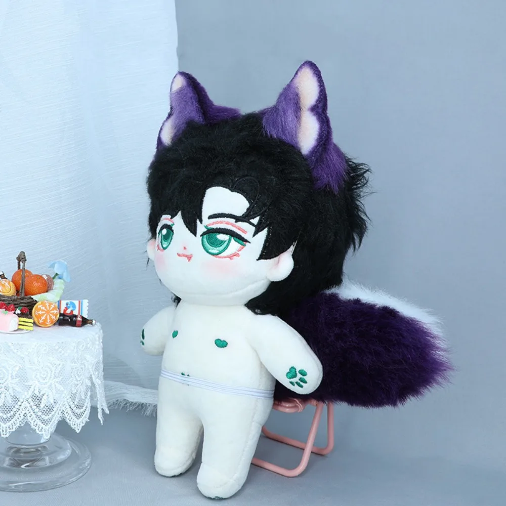 Headwear 20cm Plush Doll Headwear Ear Black White Tails Idol Doll Headwear Cat Ear Soft Cat Wolf Ears Headwear for Cotton Doll