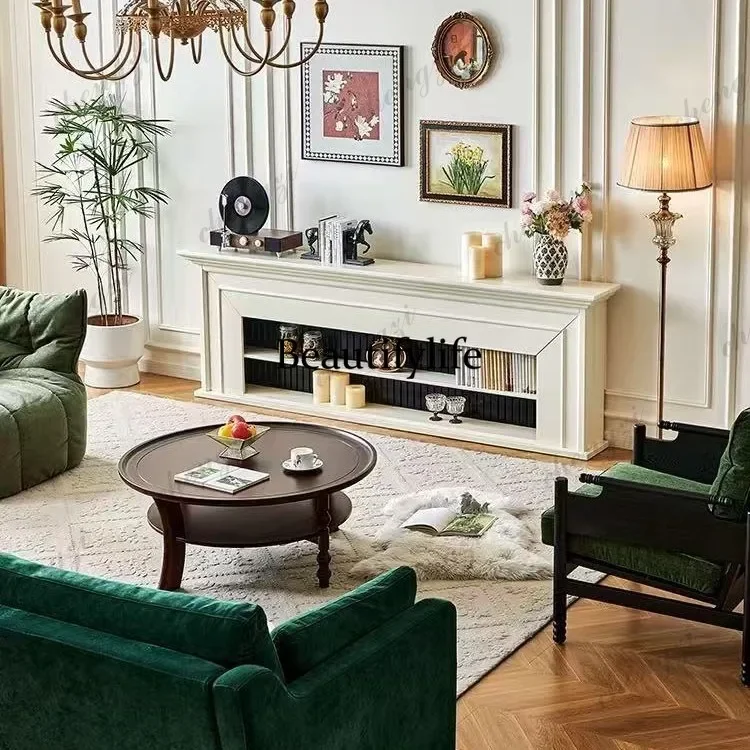 B56 American retro fireplace TV cabinet living room French white decorative cabinet premium TV cabinet