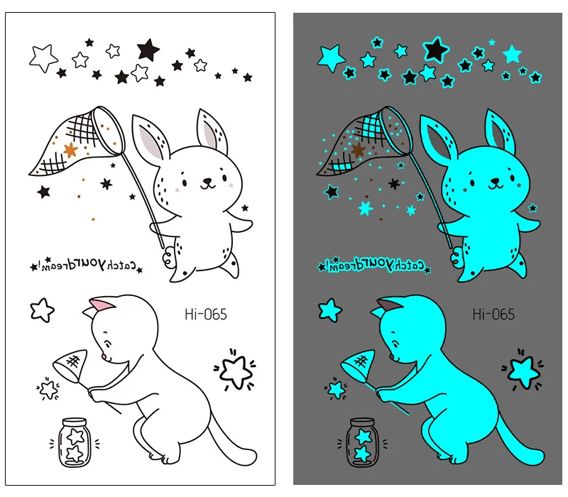 Luminous Temporary Tattoo Stickers Lovely Cat Star Rabbit panda Animal Festival Party Glowing Cool Face Tatoo for kid Women